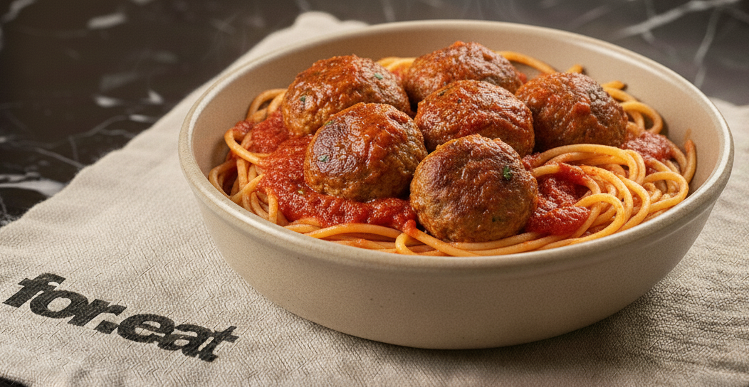 Pasta integral con albóndigas de pavo en salsa de jitomate