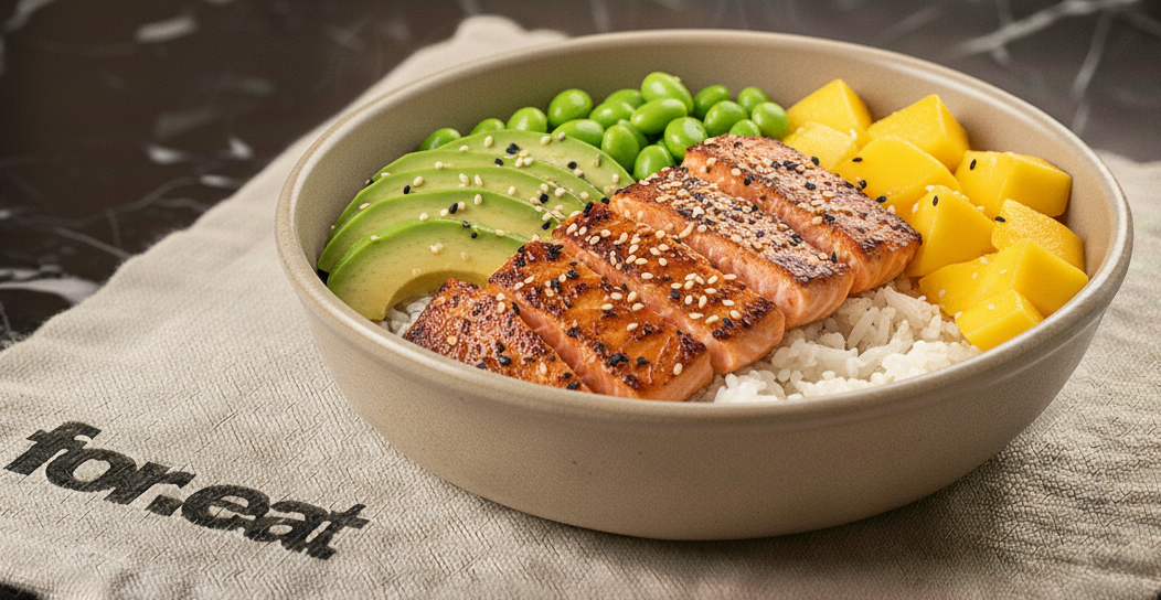 Bowl Poke con salmón.